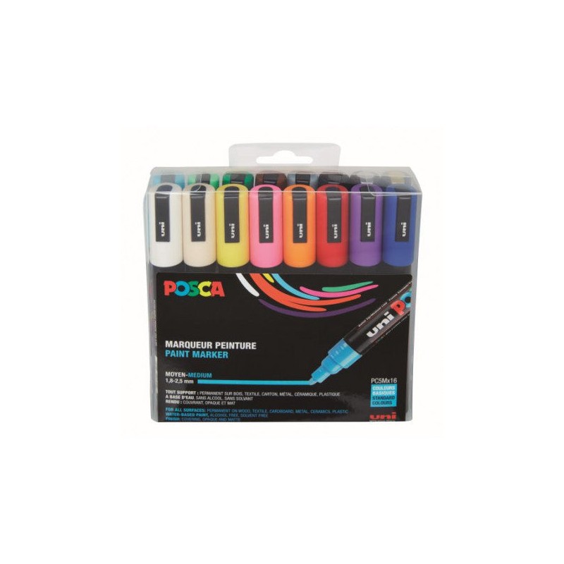 Assortiment POSCA PC-5M — 16 couleurs basiques